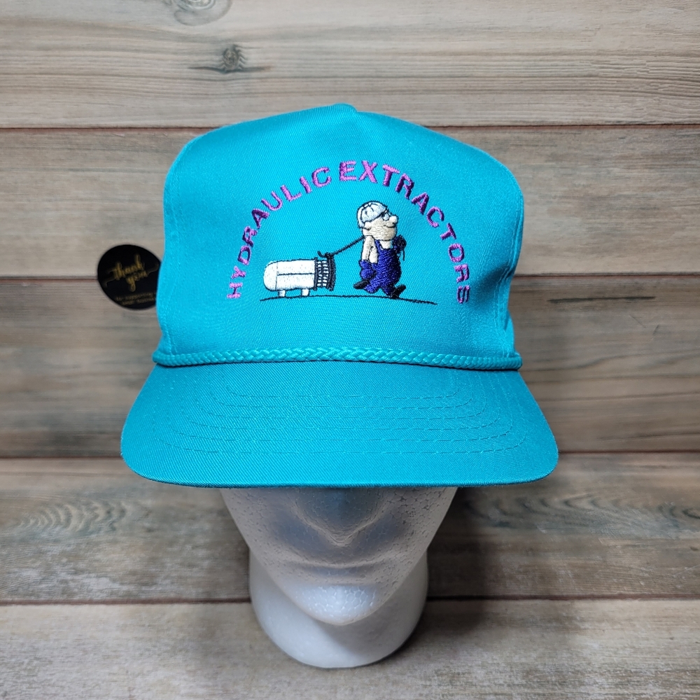 Vintage 90s Youngan Hydraulic Extractors Teal Snapback Trucker Hat
